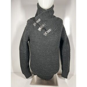 NWT Leif Nelson Black Knitted Snap Collar Winter Sweater LN5225 Mens SZ Small